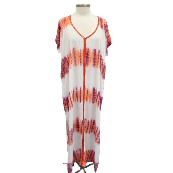 Back From Bali Kaftan Maxi Swim Cover Up OSFM Tie Dye Tasseled Resortwear NWOT - Picture 1 of 13